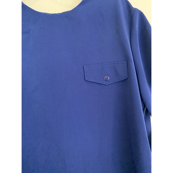 Maggie Sweet Blouse Top Size L Large Blue Short Sleeve Pocket USA - Picture 3 of 13